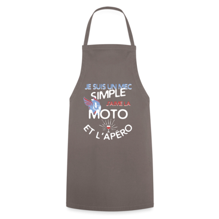 Tablier de cuisine - Un mec simple: Moto et apéro - gris - front