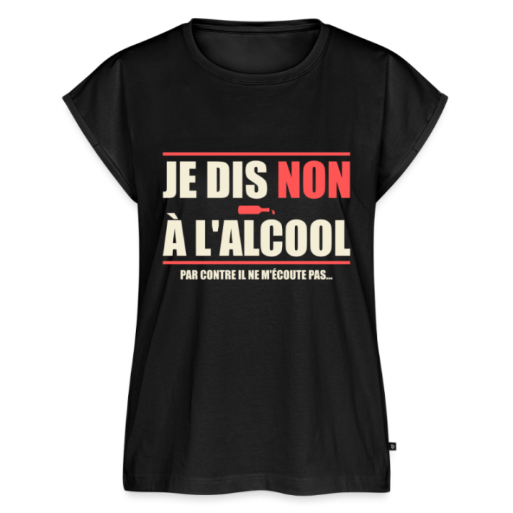 T-shirt à manches retroussées femme - Je dis non à l'alcool - noir - front