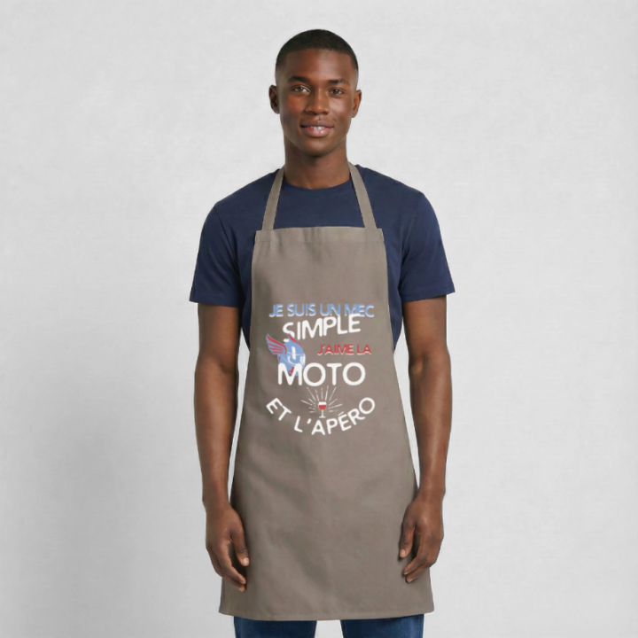 Tablier de cuisine - Un mec simple: Moto et apéro - gris - front