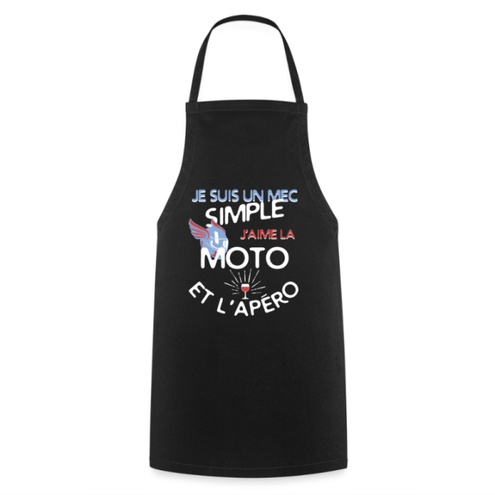 Tablier de cuisine - Un mec simple: Moto et apéro - noir - front