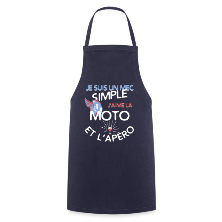 Tablier de cuisine - Un mec simple: Moto et apéro - marine - front
