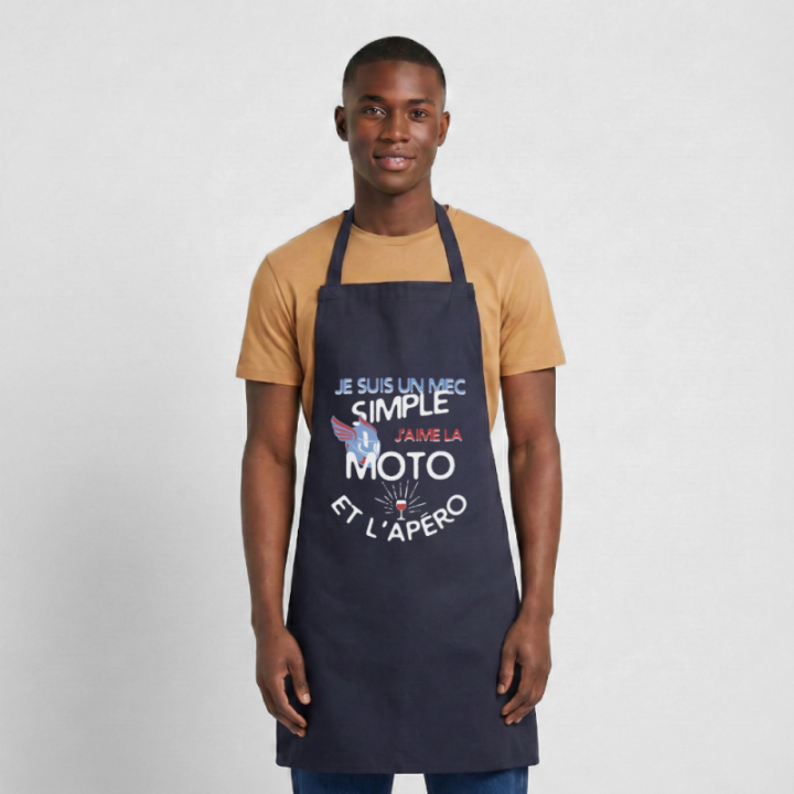 Tablier de cuisine - Un mec simple: Moto et apéro - marine - front