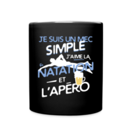 Mug uni - Un mec simple: Natation et apéro - noir - front