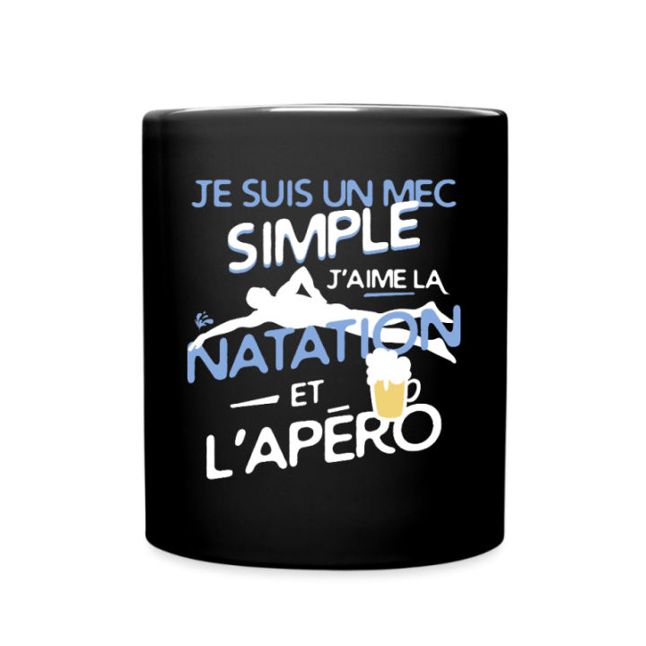 Mug uni - Un mec simple: Natation et apéro - noir - front