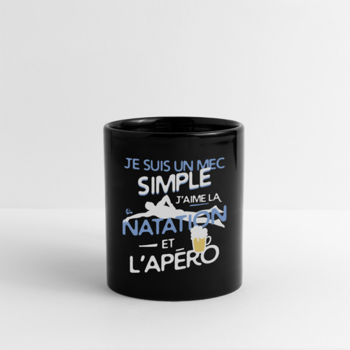 Mug uni - Un mec simple: Natation et apéro - noir - front