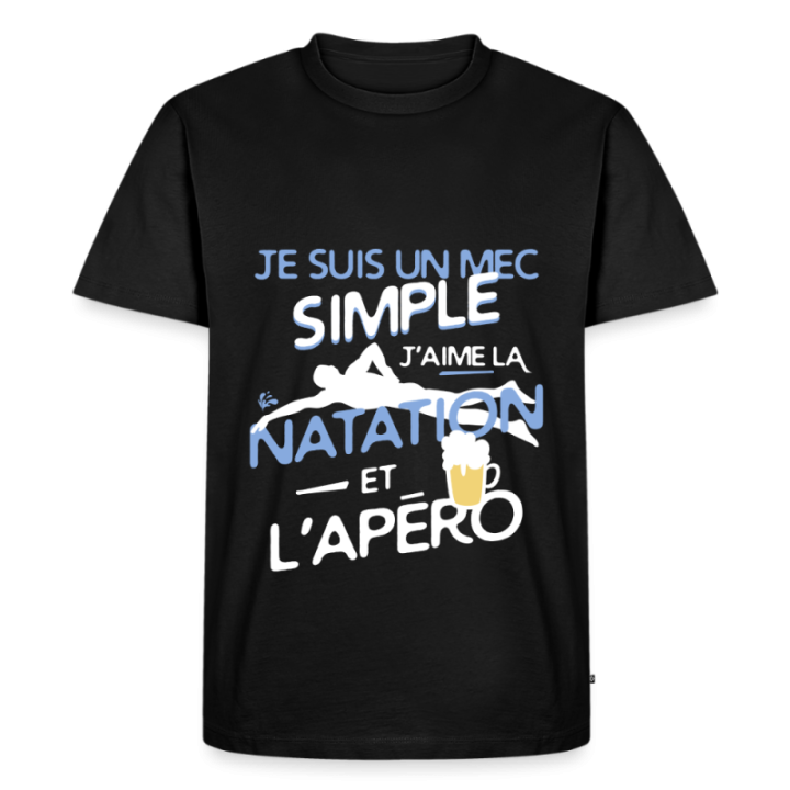 T-shirt premium homme - Un mec simple: Natation et apéro - noir - front