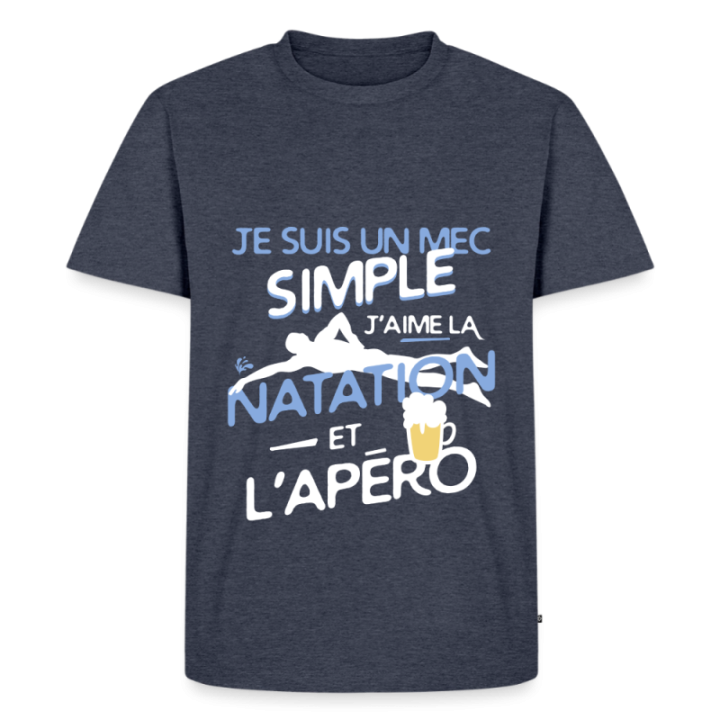 T-shirt premium homme - Un mec simple: Natation et apéro - bleu jeans  - front