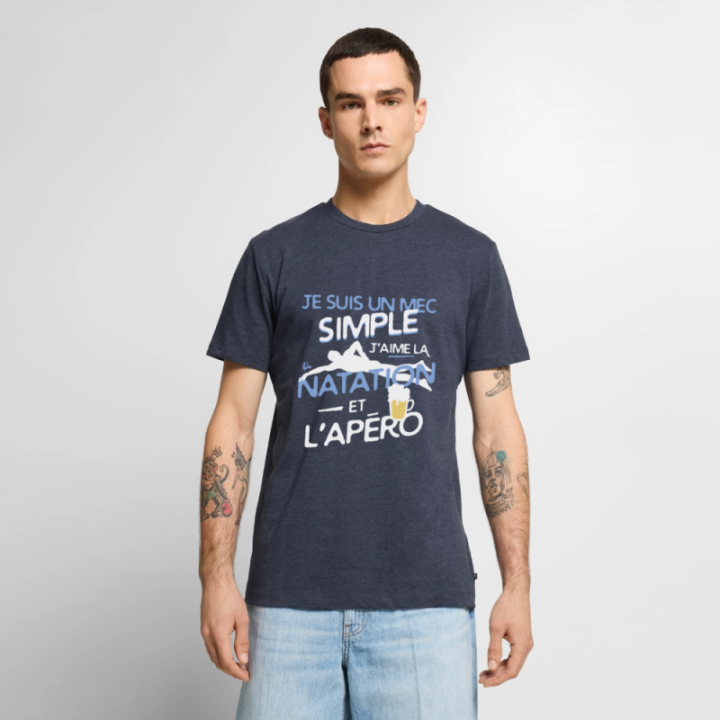 T-shirt premium homme - Un mec simple: Natation et apéro - bleu jeans  - front
