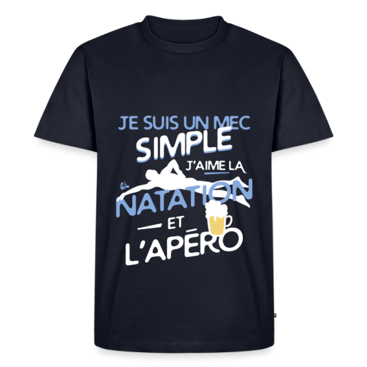 T-shirt premium homme - Un mec simple: Natation et apéro - bleu marine - front