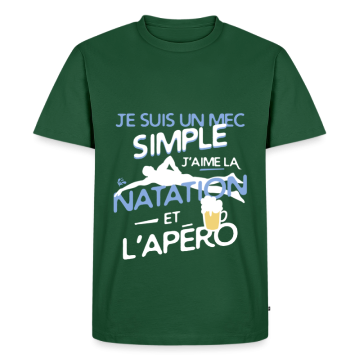 T-shirt premium homme - Un mec simple: Natation et apéro - vert bouteille - front