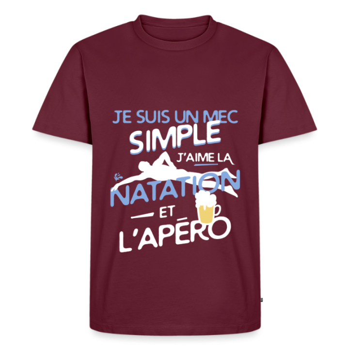 T-shirt premium homme - Un mec simple: Natation et apéro - bourgogne - front