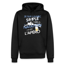 Sweat-shirt à capuche premium homme - Un mec simple: Natation et apéro - noir - front