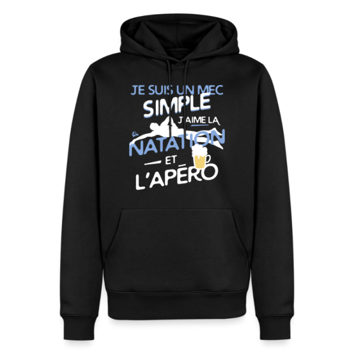 Sweat-shirt à capuche premium homme - Un mec simple: Natation et apéro - noir - front