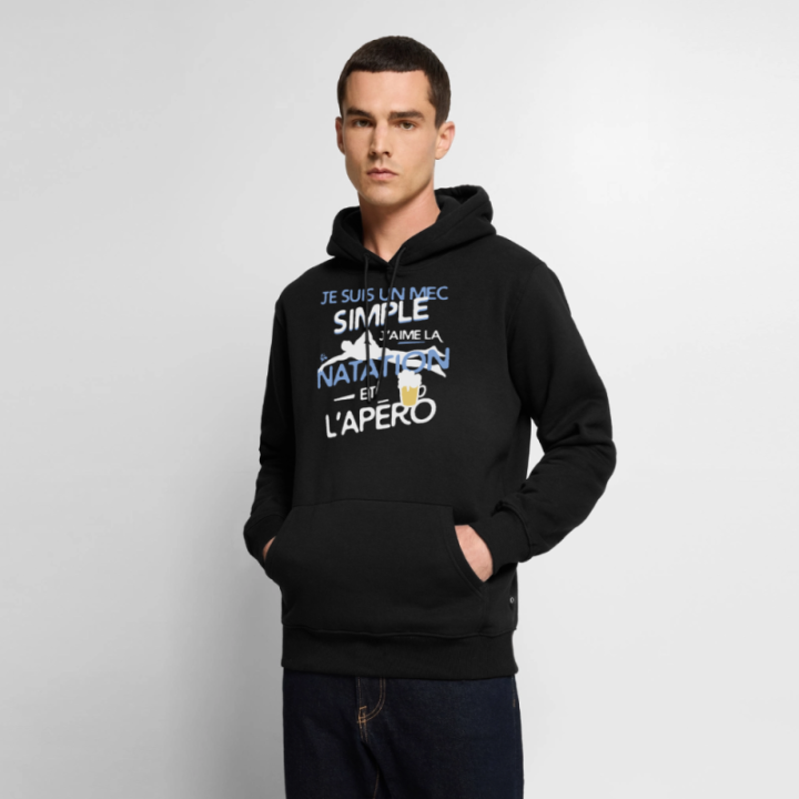 Sweat-shirt à capuche premium homme - Un mec simple: Natation et apéro - noir - front