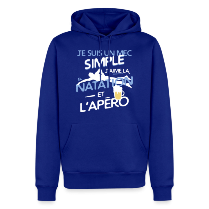Sweat-shirt à capuche premium homme - Un mec simple: Natation et apéro - bleu roi - front