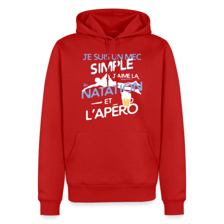 Sweat-shirt à capuche premium homme - Un mec simple: Natation et apéro - rouge - front