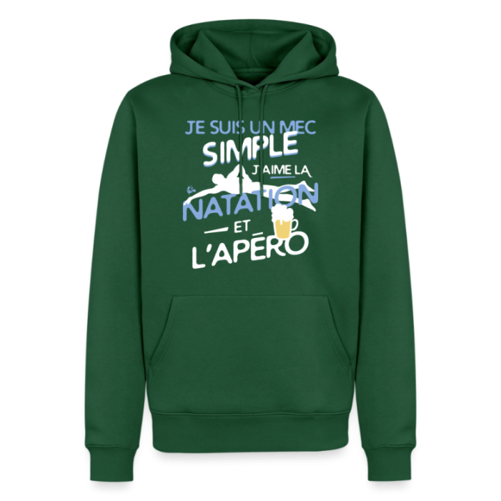 Sweat-shirt à capuche premium homme - Un mec simple: Natation et apéro - vert bouteille - front