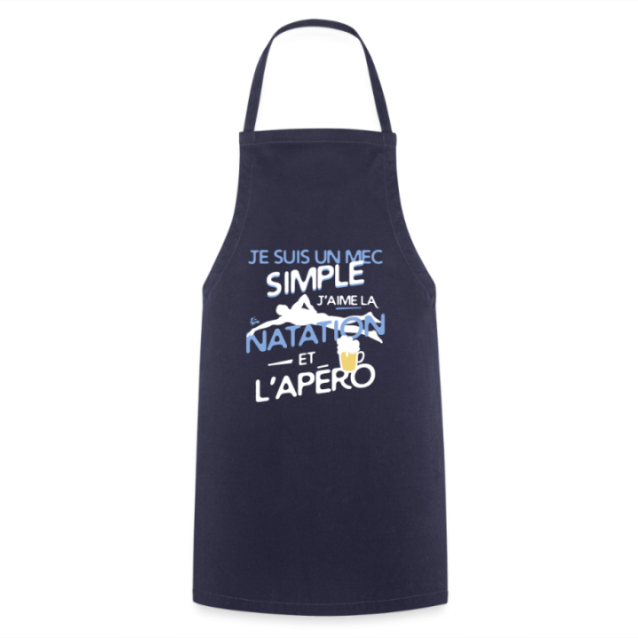Tablier de cuisine - Un mec simple: Natation et apéro - marine - front