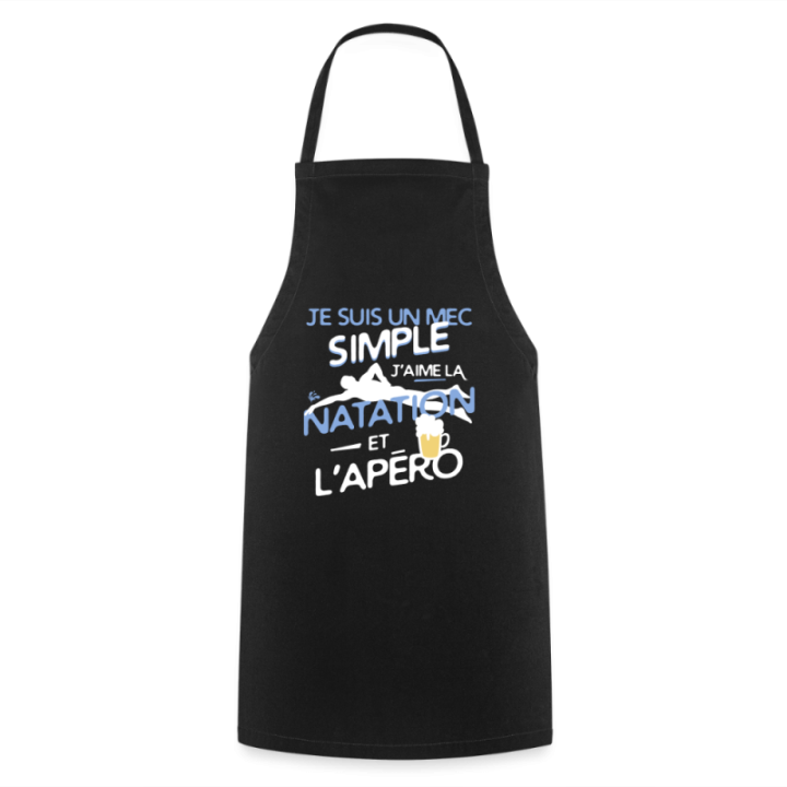 Tablier de cuisine - Un mec simple: Natation et apéro - noir - front