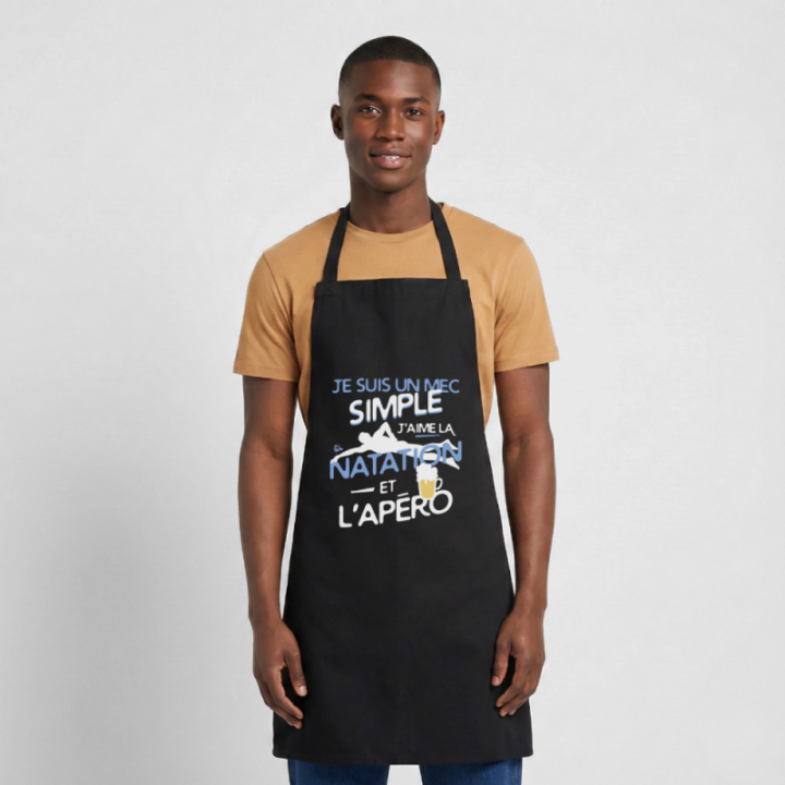 Tablier de cuisine - Un mec simple: Natation et apéro - noir - front