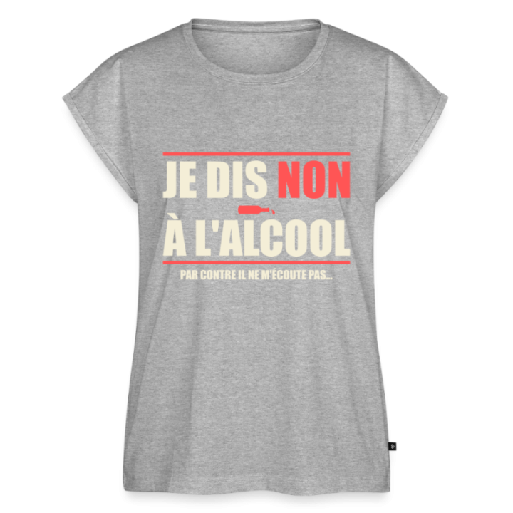 T-shirt à manches retroussées femme - Je dis non à l'alcool - gris chiné - front