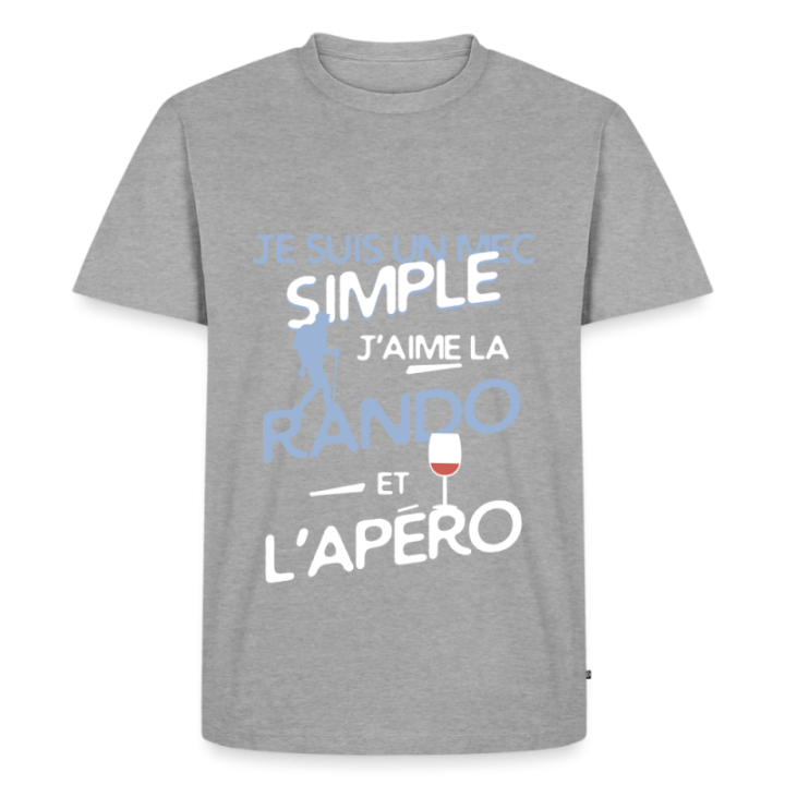 T-shirt premium homme - Un mec simple: Rando et apéro - gris chiné - front