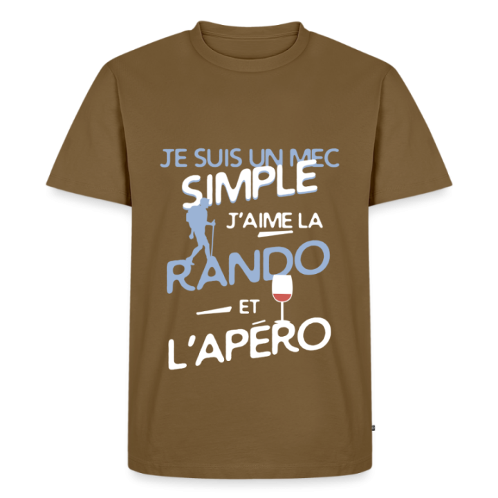 T-shirt premium homme - Un mec simple: Rando et apéro - marron noisette - front