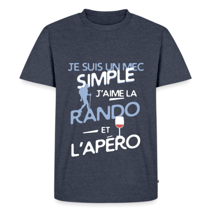 T-shirt premium homme - Un mec simple: Rando et apéro - bleu jeans  - front