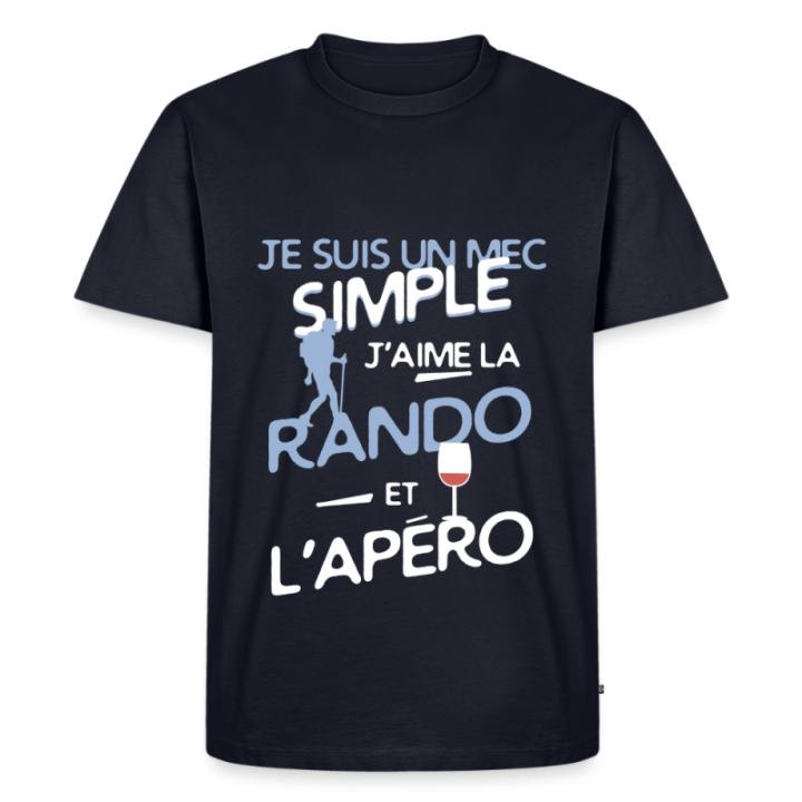 T-shirt premium homme - Un mec simple: Rando et apéro - bleu marine - front