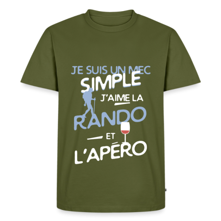 T-shirt premium homme - Un mec simple: Rando et apéro - kaki - front