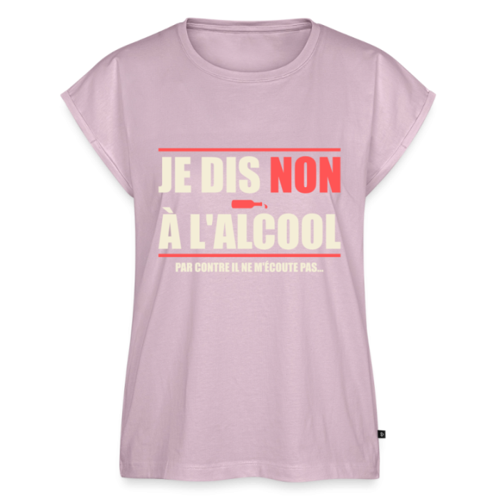 T-shirt à manches retroussées femme - Je dis non à l'alcool - rose poudré - front