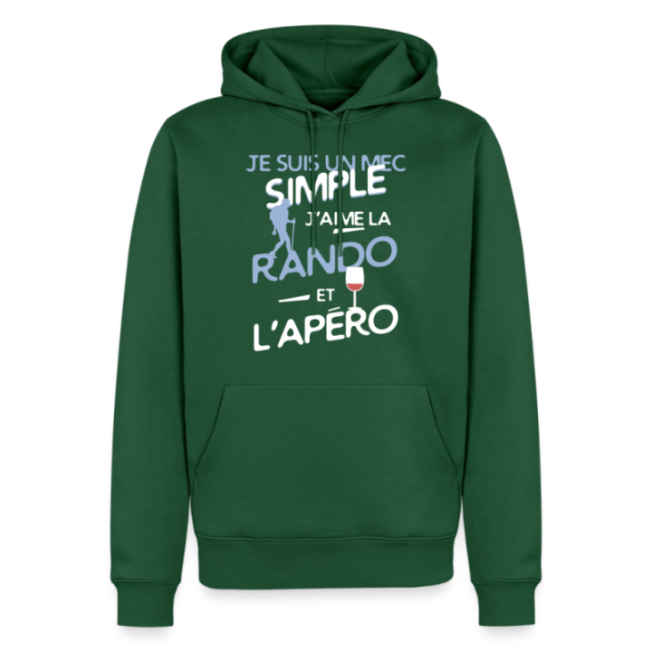 Sweat-shirt à capuche premium homme - Un mec simple: Rando et apéro - vert bouteille - front