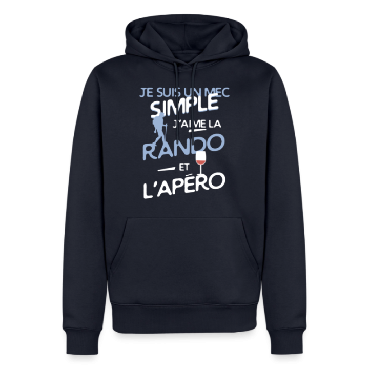 Sweat-shirt à capuche premium homme - Un mec simple: Rando et apéro - bleu marine - front