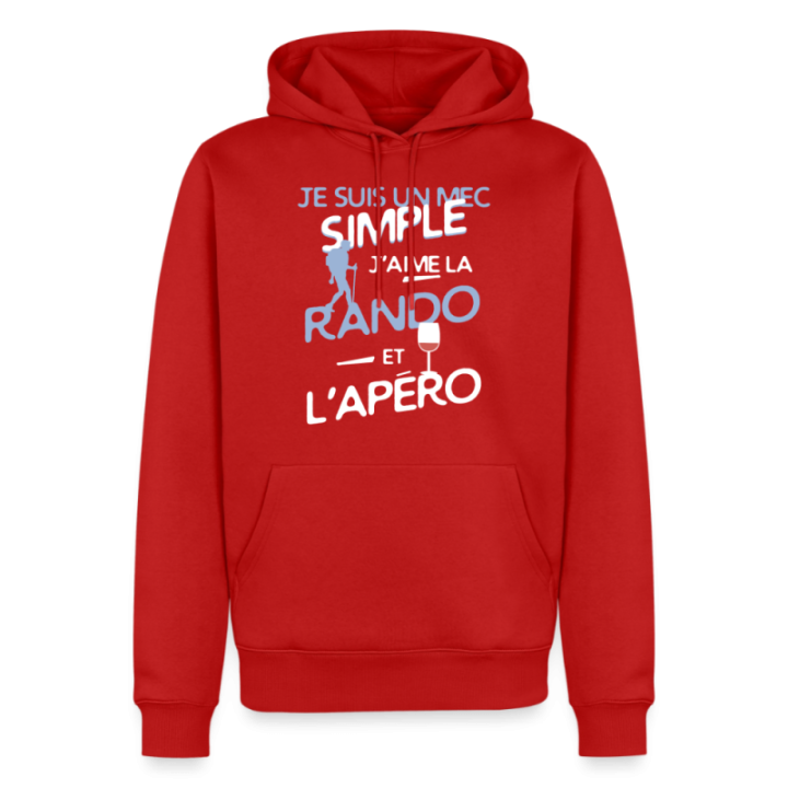 Sweat-shirt à capuche premium homme - Un mec simple: Rando et apéro - rouge - front