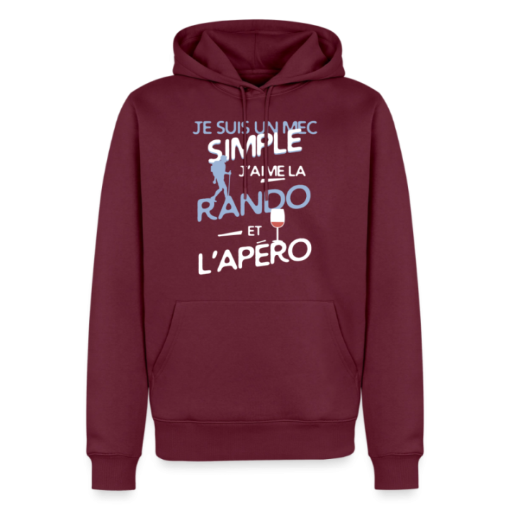 Sweat-shirt à capuche premium homme - Un mec simple: Rando et apéro - bourgogne - front