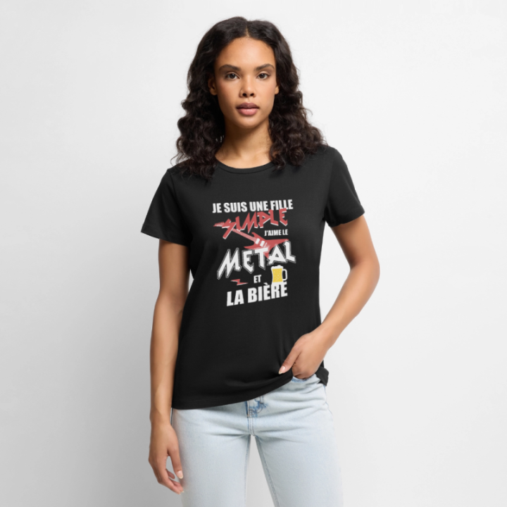 T-shirt premium femme - Une fille simple: Métal et bière - noir - front