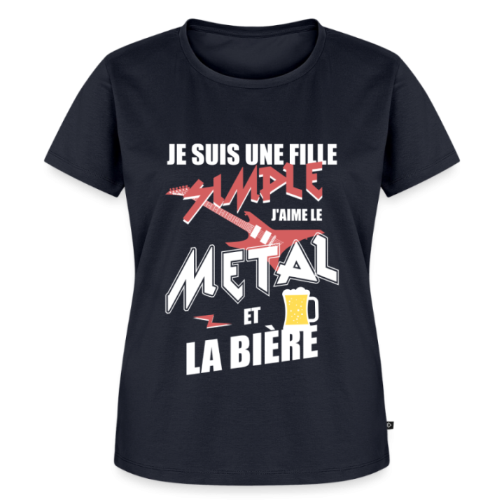T-shirt premium femme - Une fille simple: Métal et bière - bleu marine - front