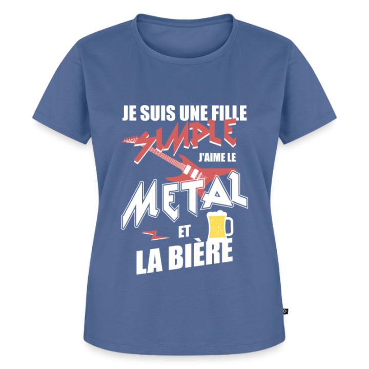 T-shirt premium femme - Une fille simple: Métal et bière - bleu pigeon - front