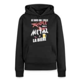 Sweat-shirt à capuche premium femme - Une fille simple: Métal et bière - noir - front