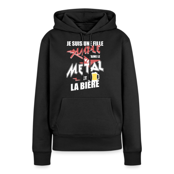 Sweat-shirt à capuche premium femme - Une fille simple: Métal et bière - noir - front