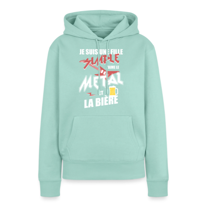 Sweat-shirt à capuche premium femme - Une fille simple: Métal et bière - menthe  - front