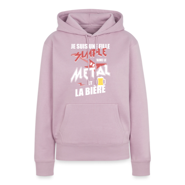 Sweat-shirt à capuche premium femme - Une fille simple: Métal et bière - rose poudré - front