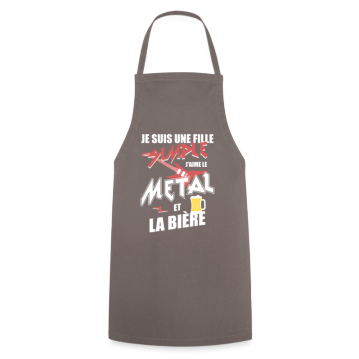 Tablier de cuisine - Une fille simple: Métal et bière - gris - front
