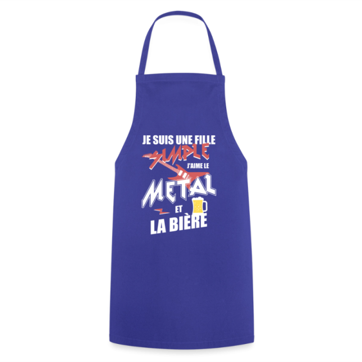Tablier de cuisine - Une fille simple: Métal et bière - bleu royal - front