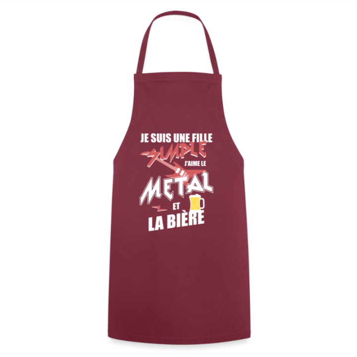 Tablier de cuisine - Une fille simple: Métal et bière - bordeaux - front