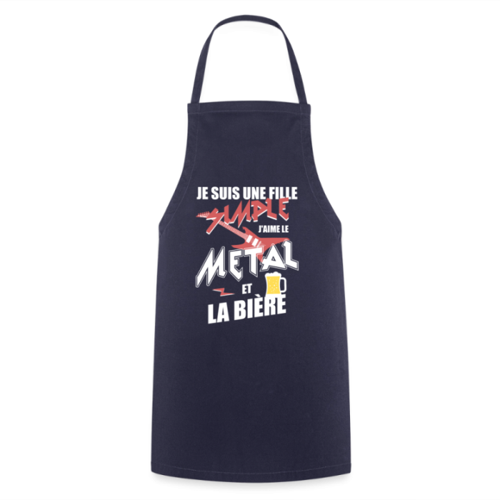 Tablier de cuisine - Une fille simple: Métal et bière - marine - front