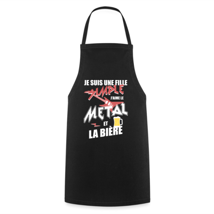 Tablier de cuisine - Une fille simple: Métal et bière - noir - front