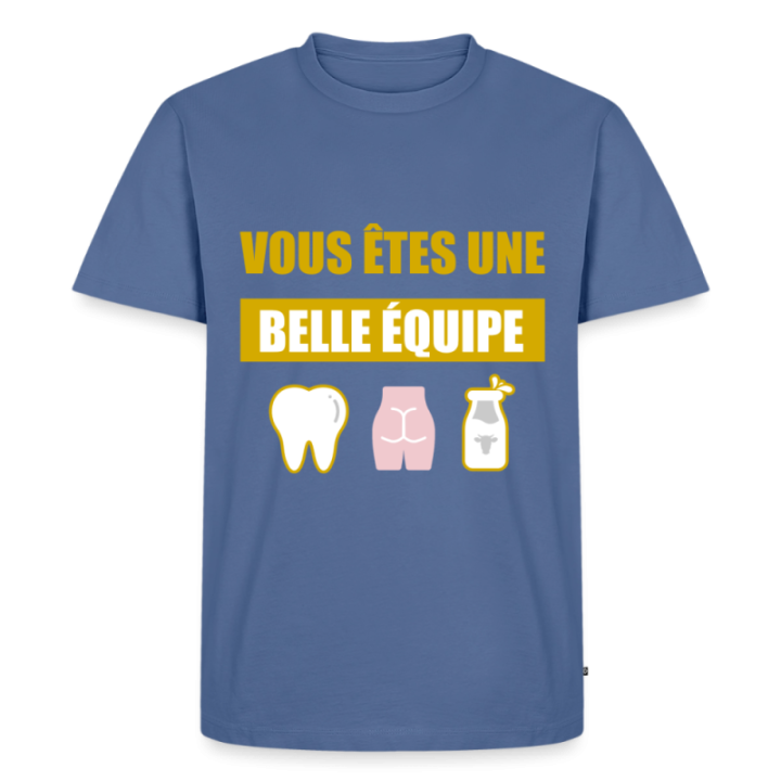 T-shirt premium homme - Une belle équipe (énigme) - bleu pigeon - front