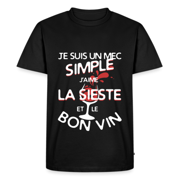 T-shirt premium homme - Un mec simple: Sieste et apéro - noir - front