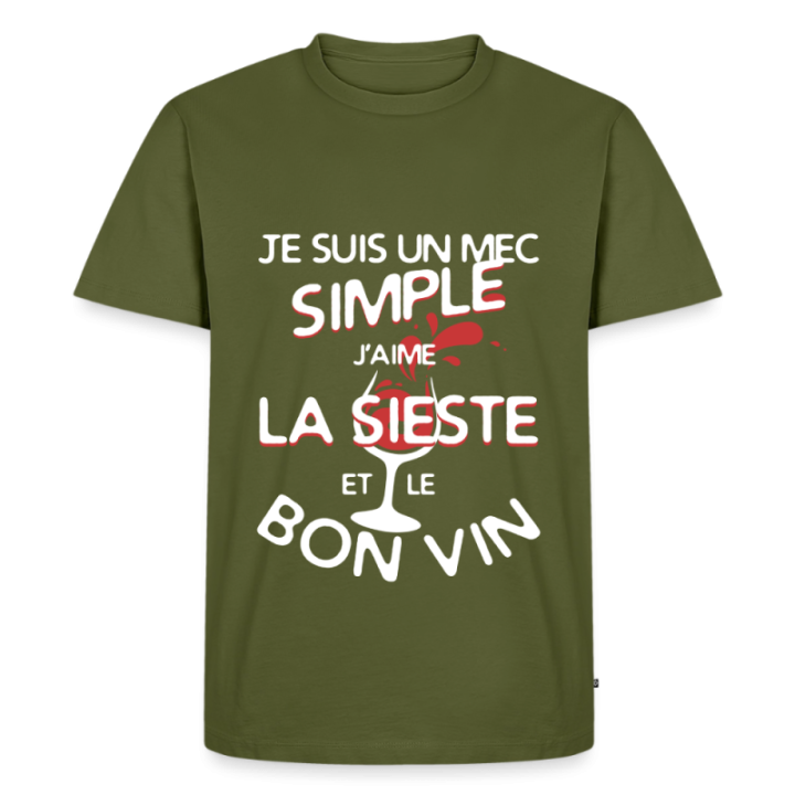 T-shirt premium homme - Un mec simple: Sieste et apéro - kaki - front